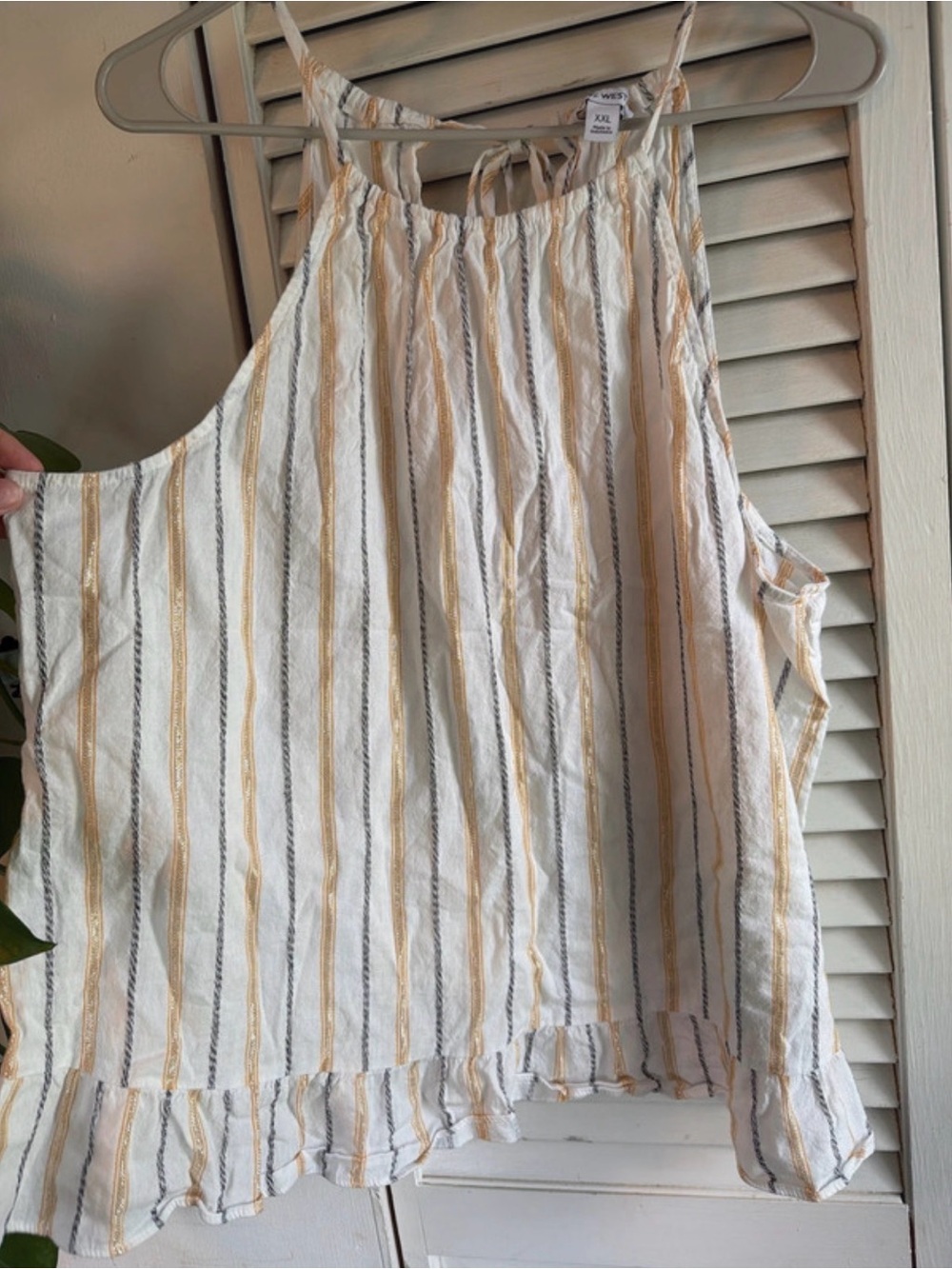 Nine West White Striped Halter Cami with Gold and Gray Stripes
